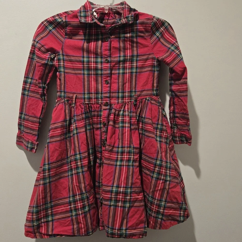 HOPE &‎ HENRY Red Plaid Girls Dress Size 8 Button Front Long Sleeve